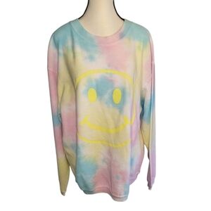 CHICKA-D  Pastel Tie-Dye Smiley Face Oversized Streetwear Sweater Size M